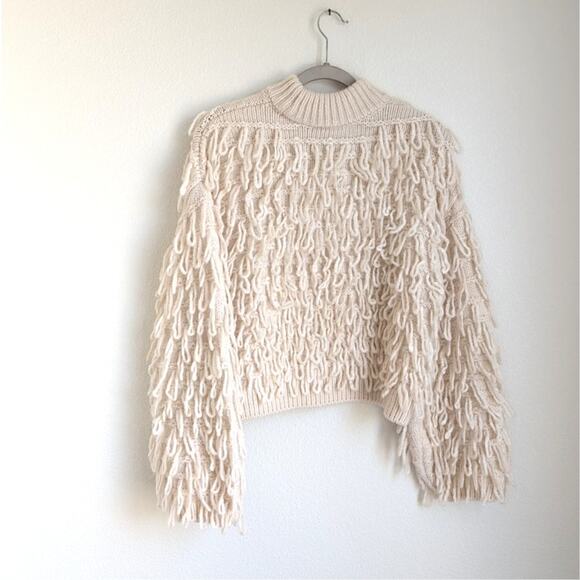 H&M Light Beige Yarn Loop Knit Long Sleeve Short Sweater, size M - Picture 2 of 7